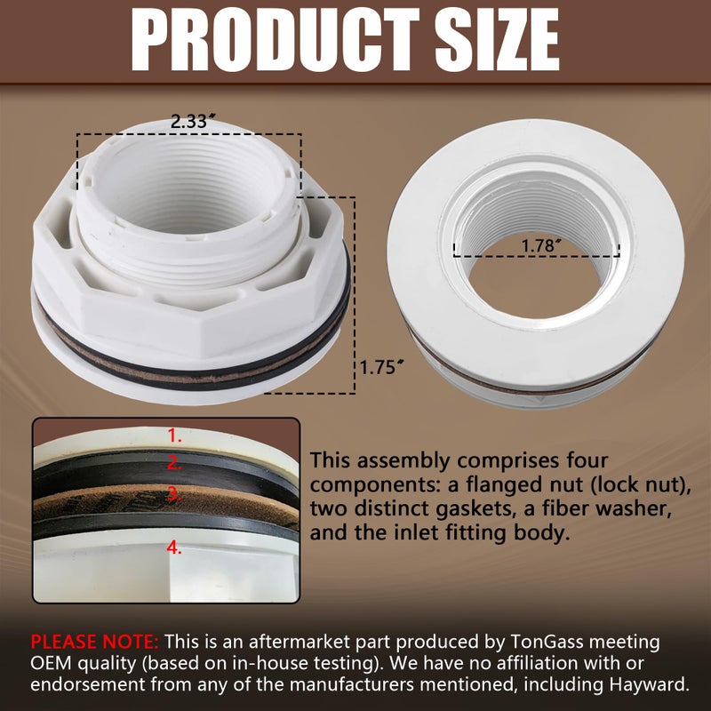 TonGass (1-Pack) 1 1/2"" Above Ground Pool Inlet Return Fitting with Locknut Gasket Famale Inlet Pipe (FIP) Thread Exact Replacement for Hayward SP1023 Swimming Pool Replacement Inlet Return Fitting - Image 2